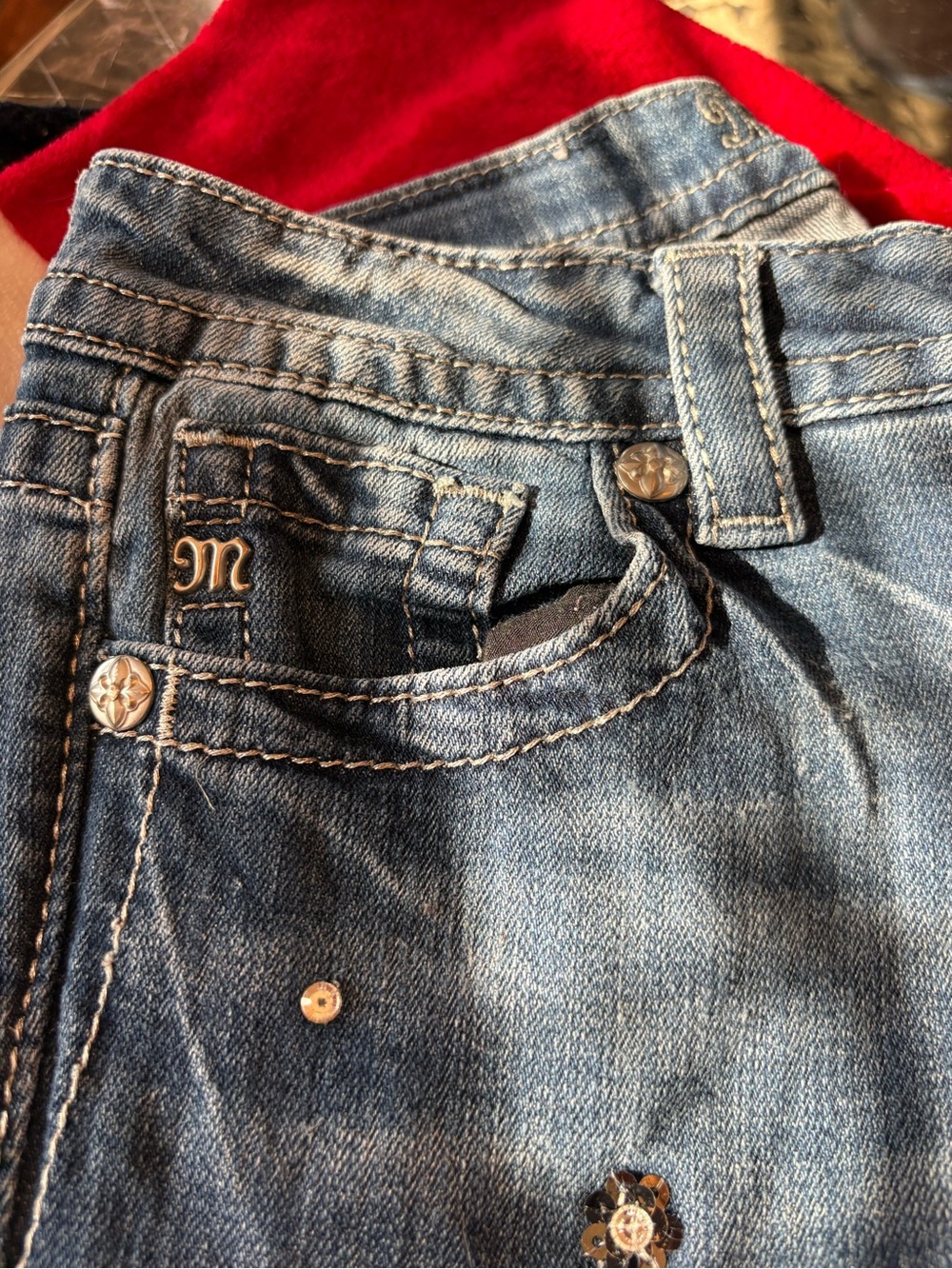 Miss Me Jeans Size 26 Signature Skinny Embellished Rhinestone Sequin Y2K Denim - Picture 5 of 8